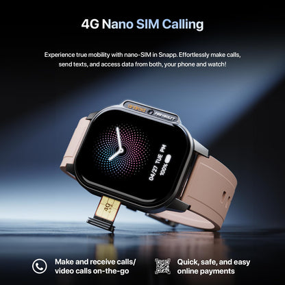 Fire-Boltt Snapp Smart Watch, Selfie Camera, 4G Nano-SIM Slot, 54.1mm AMOLED Display, Play Store- Unlimited apps, 1000mAh Battery, 2GB/4GB RAM + 16GB/64GB ROM (Archaic Black)