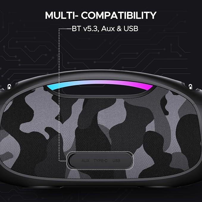 boAt Stone ignite Bluetooth Speaker w/ 90 W RMS Sound, RGB LEDs, EQ Modes, IPX6,BT v5.3,Multi- Compatibility– Aux&USB, Playback time Up to 5 Hours & Type C Charging - Nalanda Enterprises