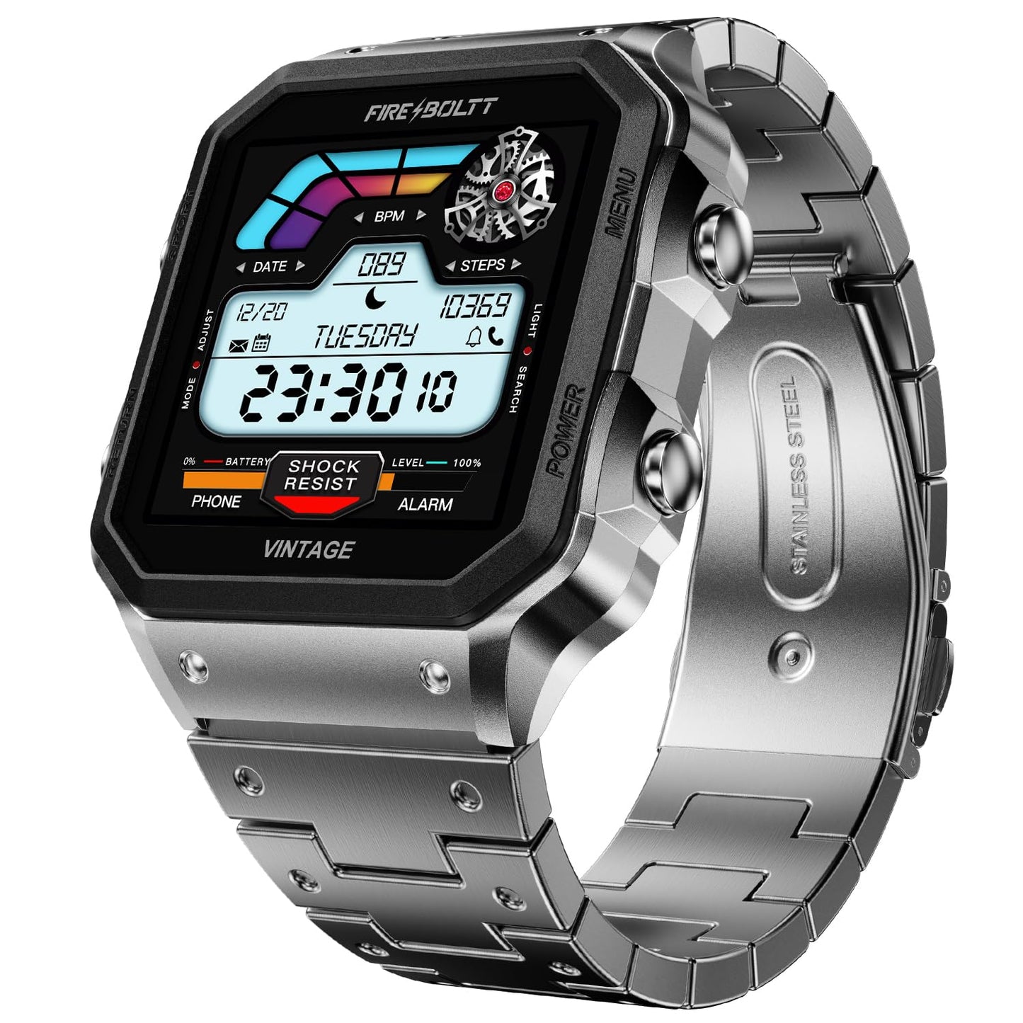 Fire-Boltt Maverick Smartwatch 51.308mm (2.02 inch) IPS Display, Luxury Stainless Steel Look, 320x385 Pixel Resolution, Bluetooth Calling, Voice Assistant - Nalanda Enterprises