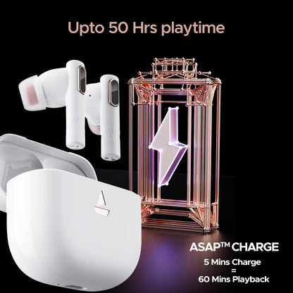 boAt Nirvana Nebula Truly Wireless in Ear Ear Buds w/Dolby Audio, ANC(Upto 35dB), 50 HRS Playback,6-Mic AI-ENx™,ASAP™ Charge,in Ear Detection & Hearables App Support(Celestial White) - Nalanda Enterprises