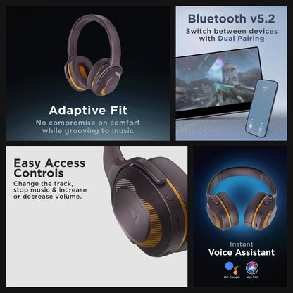 boAt Rockerz 425 Bluetooth Wireless Over Ear Headphones with Mic Signature Sound, Beast Mode for Gaming, Enx Tech, ASAP Charge, 25H Playtime, Bluetooth V5.2 (Active Black) - Nalanda Enterprises
