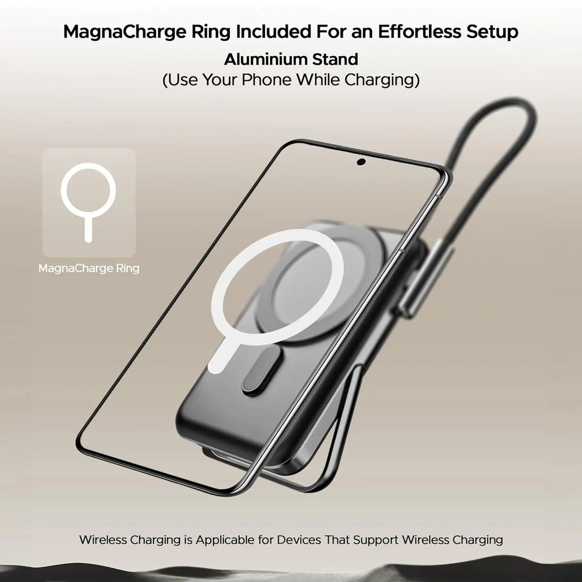 boAt Energyshroom PB330 MagnaCharge 10000 mAh Magnetic Wireless Power Bank w/ 15W Wireless Charging, Metal Stand,Magnacharge Ring for iPhone and Android Phones w/Wireless Charge(Black) - Nalanda Enterprises