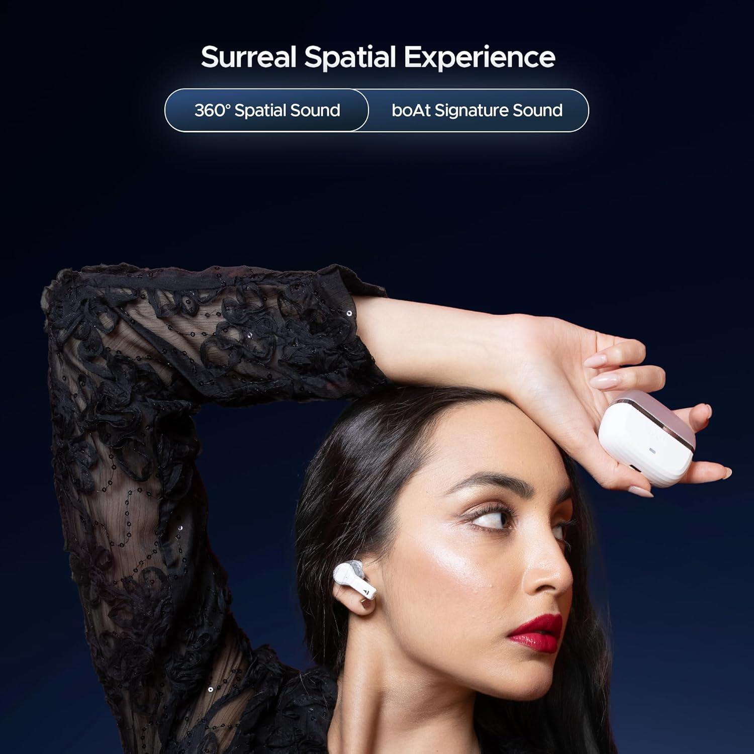 boAt Nirvana Space Truly Wireless in-Ear Earbuds w/ 360º Spatial Audio, ANC (~32dB),100HRS Playback,4 Mics w/AI-ENx™,in-Ear Detection,DLC Drivers, Multipoint Connectivity Ear Buds TWS (Cosmic Black) - Nalanda Enterprises