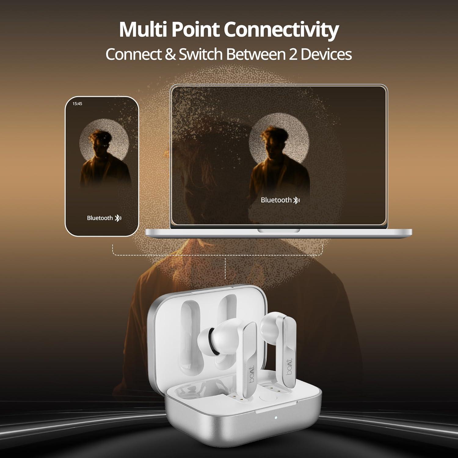 boAt Airdopes 800 True Wireless in Ear Ear Buds w/Dolby Audio, Adaptive EQ by Mimi, 40 Hours Playback, 4 Mics w/AI-ENx™, in-Ear Detection & Hearables App Support - Nalanda Enterprises