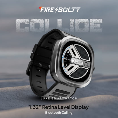Fire-Boltt Collide 1.32" Display Smartwatch, Bluetooth Calling with Body Shielding Metal Paint, Single BT Connection, BT 2.0 Ultra Low Power Consumption, SpO2 (Silver Black)