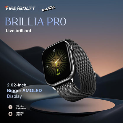 Fire-Boltt Brillia Smart Watch with 51.3mm (2.02 inch) AMOLED Display, Bluetooth Calling, SpO2, Heart Rate Monitoring, 120+ Sports Modes (Brillia, Black)
