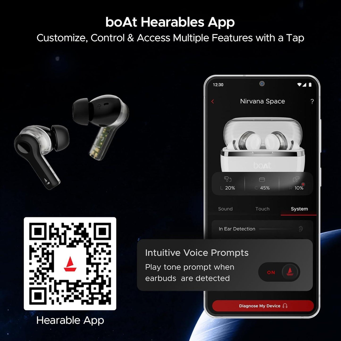 boAt Nirvana Space Truly Wireless in-Ear Earbuds w/ 360º Spatial Audio, ANC (~32dB),100HRS Playback,4 Mics w/AI-ENx™,in-Ear Detection,DLC Drivers, Multipoint Connectivity Ear Buds TWS (Cosmic Black) - Nalanda Enterprises