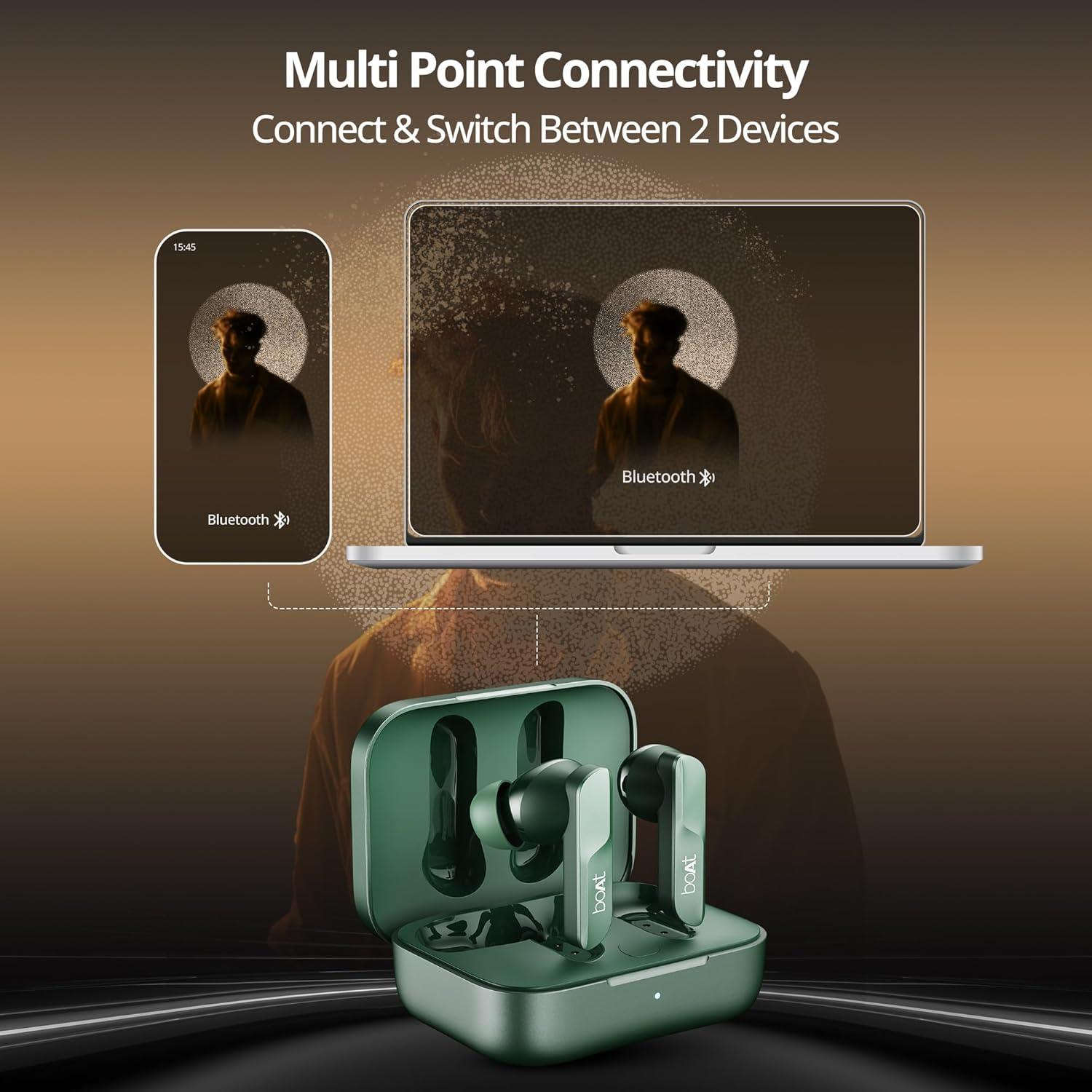 boAt Airdopes 800 True Wireless in Ear Ear Buds w/Dolby Audio, Adaptive EQ by Mimi, 40 Hours Playback, 4 Mics w/AI-ENx™, in-Ear Detection & Hearables App Support - Nalanda Enterprises