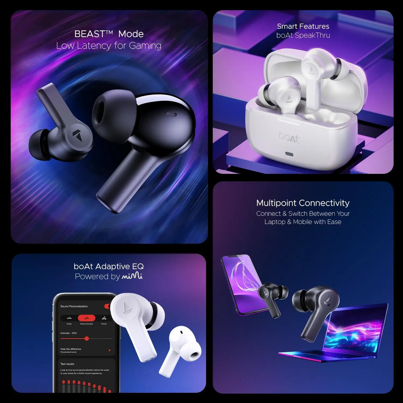 boAt Nirvana Lucid w/ 32 dB ANC, Multi-Point Connectivity, in-Ear Detection, 60HRS Playback, Hearables App, 4 Mics ENx, IPX5 Truly Wireless in Ear Earbuds, TWS Ear Buds - Nalanda Enterprises