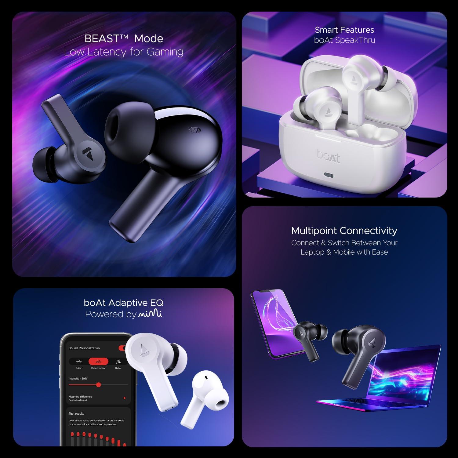 boAt Nirvana Lucid w/ 32 dB ANC, Multi-Point Connectivity, in-Ear Detection, 60HRS Playback, Hearables App, 4 Mics ENx, IPX5 Truly Wireless in Ear Earbuds, TWS Ear Buds - Nalanda Enterprises