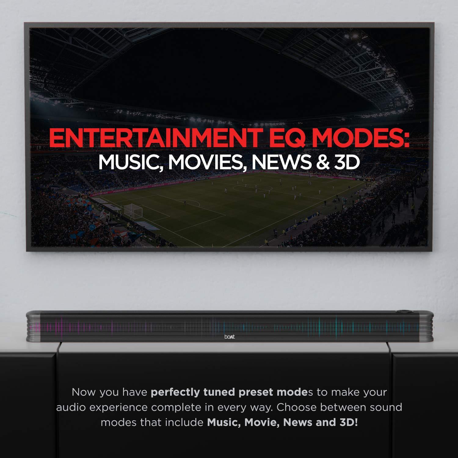 boAt AAVANTE Bar 1800 120W 2.1 Channel Bluetooth Soundbar Signature Sound, Wireless Subwoofer, Multiple Connectivity Modes, Entertainment Modes(Premium Black) - Nalanda Enterprises