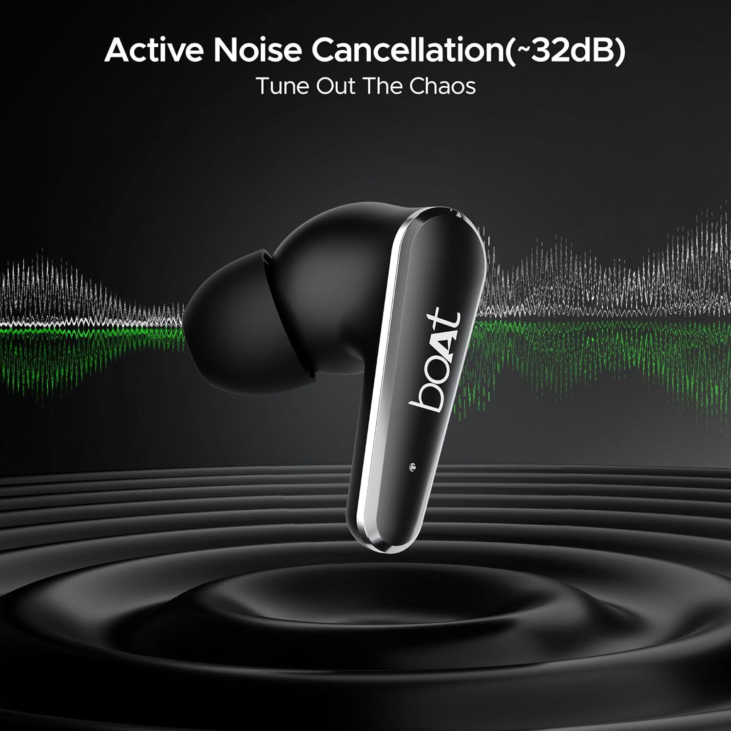 boAt Airdopes 280 ANC Truly Wireless in-Ear Earbuds with 32dB ANC, Ambient Mode, 60HRS Playback, 13mm Drivers, 4 Mics ENx™, in-Ear Detection, ASAP™ Charge,Beast Mode,IPX5 Ear Buds TWS (Active Black) - Nalanda Enterprises