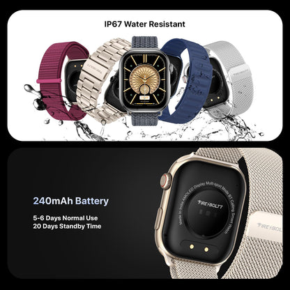Fire-Boltt Brillia Pro Smart Watch with 51.3mm (2.02 inch) AMOLED Display, Bluetooth Calling, SpO2, Heart Rate Monitoring, 120+ Sports Modes, IP67 Waterproof, Long Battery Life (Black Wave)