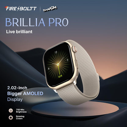 Fire-Boltt Brillia Pro Smart Watch with 51.3mm (2.02 inch) AMOLED Display, Bluetooth Calling, SpO2, Heart Rate Monitoring, 120+ Sports Modes, IP67 Waterproof, Long Battery Life (Black Wave)
