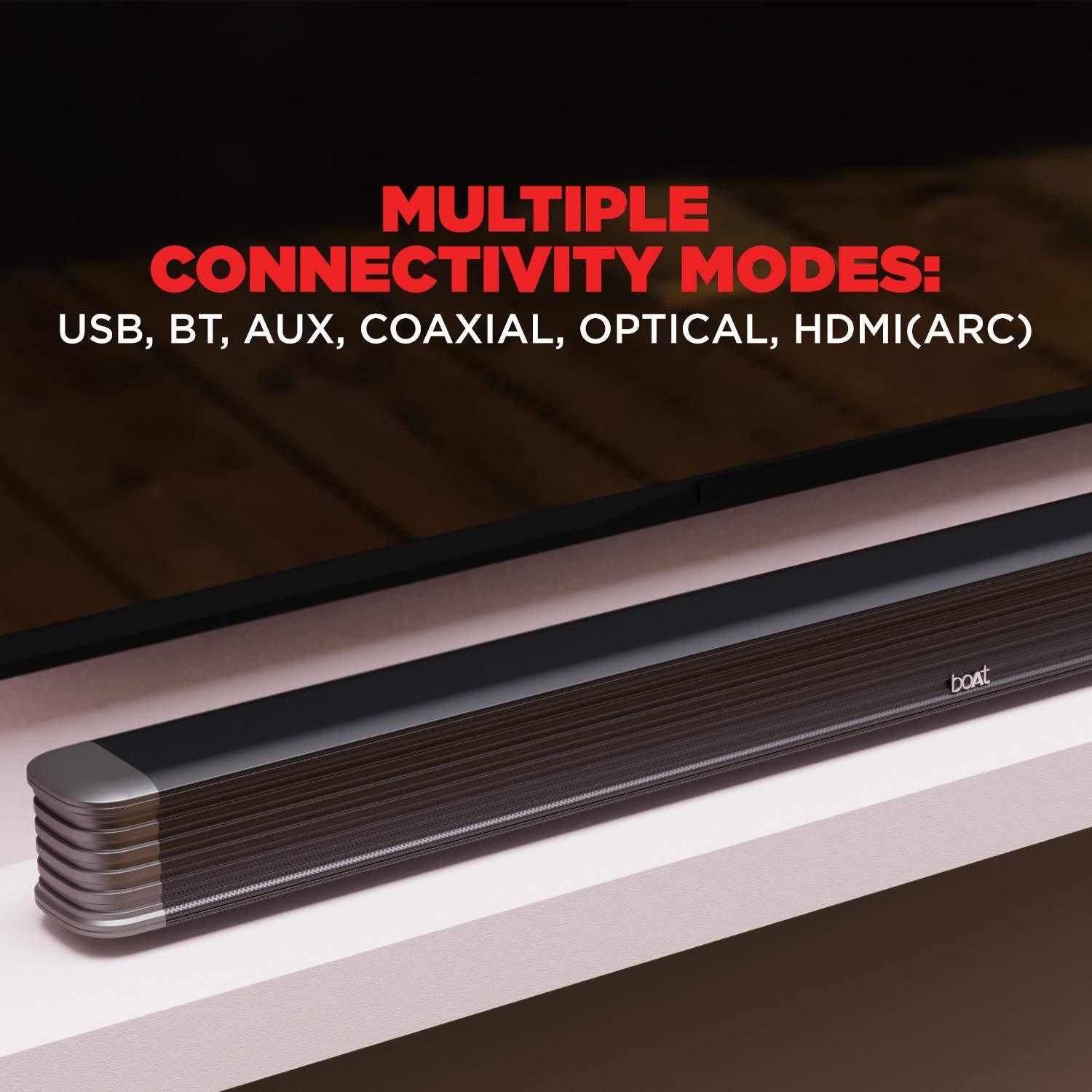 boAt AAVANTE Bar 1800 120W 2.1 Channel Bluetooth Soundbar Signature Sound, Wireless Subwoofer, Multiple Connectivity Modes, Entertainment Modes(Premium Black) - Nalanda Enterprises