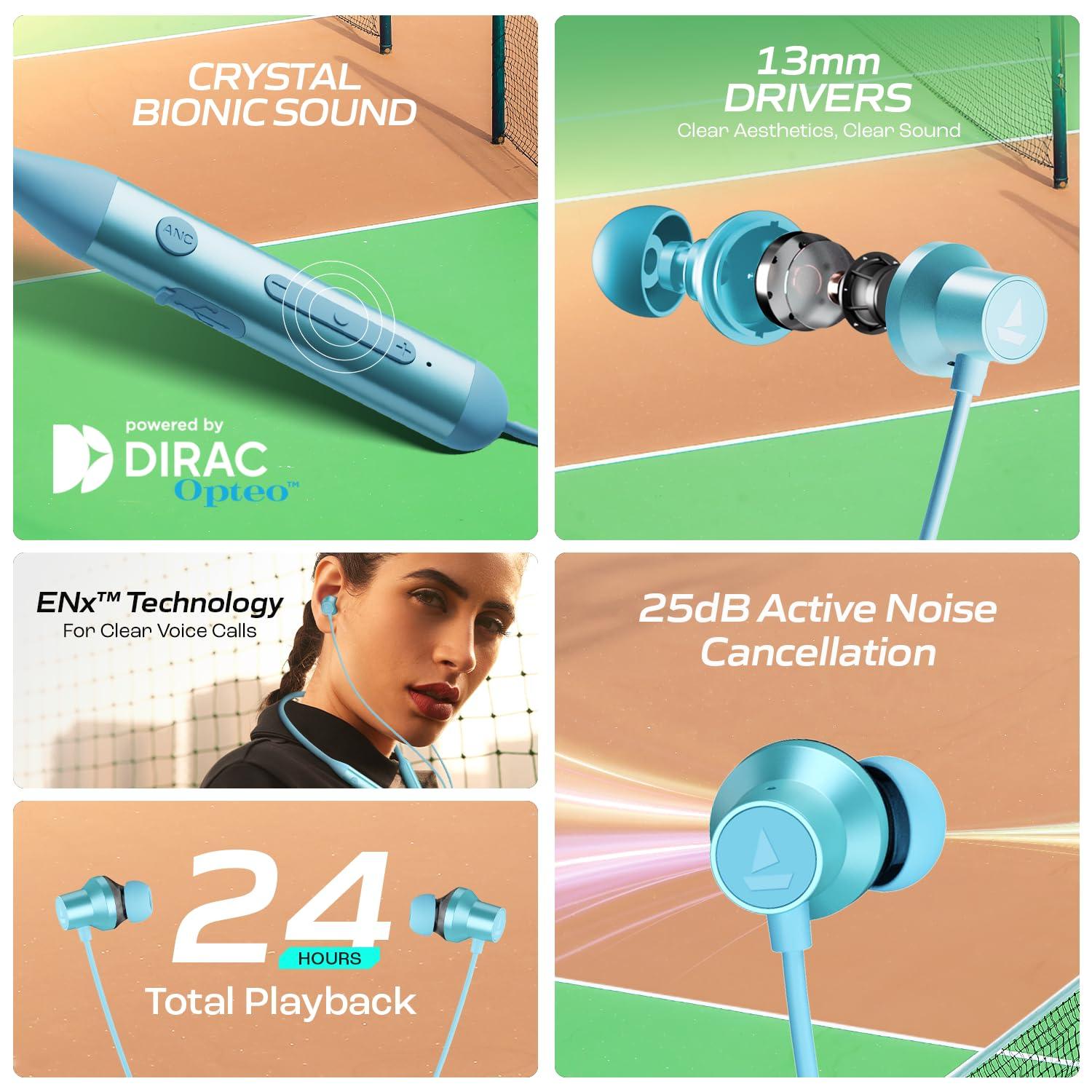 boAt Rockerz 280 ANC w/Crystal Bionic Sound Powered by Dirac Opteo, Active Noise Cancellation, 13mm Drivers, ASAP Charge, 24H Playback & ENx Tech in- Ear Bluetooth Neckband(Gunmetal Black) - Nalanda Enterprises