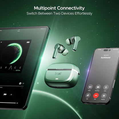 boAt Nirvana Space Truly Wireless in-Ear Earbuds w/ 360º Spatial Audio, ANC (~32dB),100HRS Playback,4 Mics w/AI-ENx™,in-Ear Detection,DLC Drivers, Multipoint Connectivity Ear Buds TWS (Cosmic Black) - Nalanda Enterprises