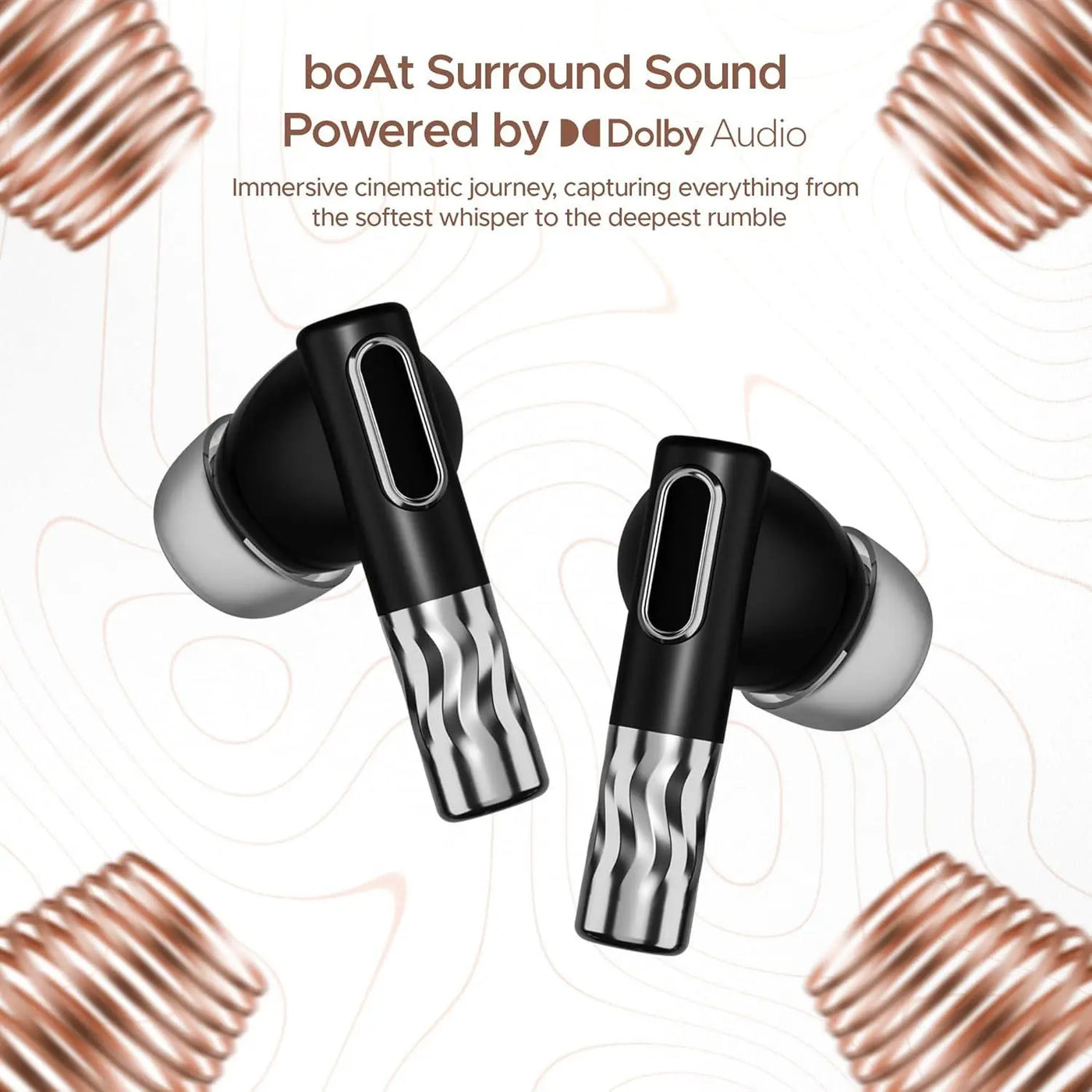 boAt Nirvana Zenith TWS in-Ear Earbuds w/Dolby Audio, 50dB ANC, Adaptive EQ Powered by Mimi, 6-Mic AI-ENx™, 50 Hrs. Playback & Hearables App Support(Mystique Black) - Nalanda Enterprises