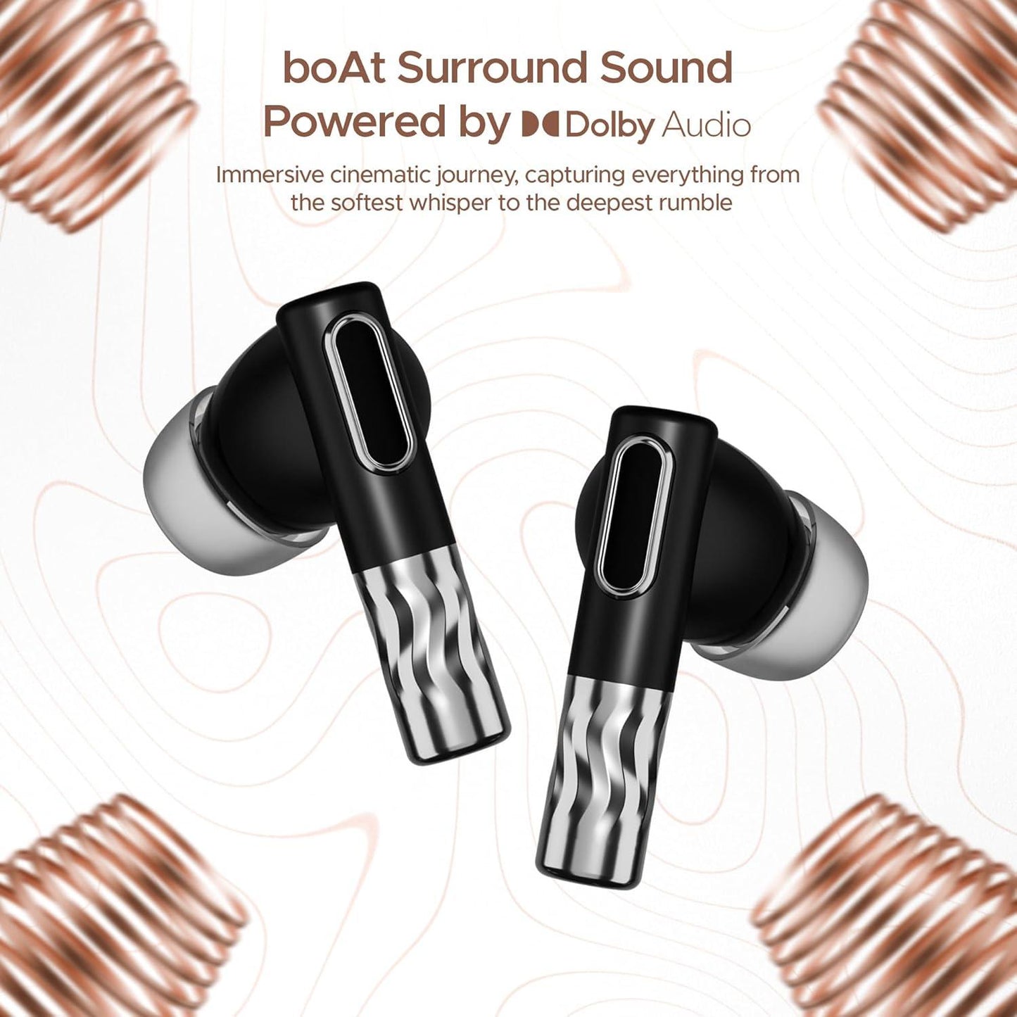 boAt Nirvana Zenith TWS in-Ear Earbuds w/Dolby Audio, 50dB ANC, Adaptive EQ Powered by Mimi, 6-Mic AI-ENx™, 50 Hrs. Playback & Hearables App Support(Mystique Black) - Nalanda Enterprises