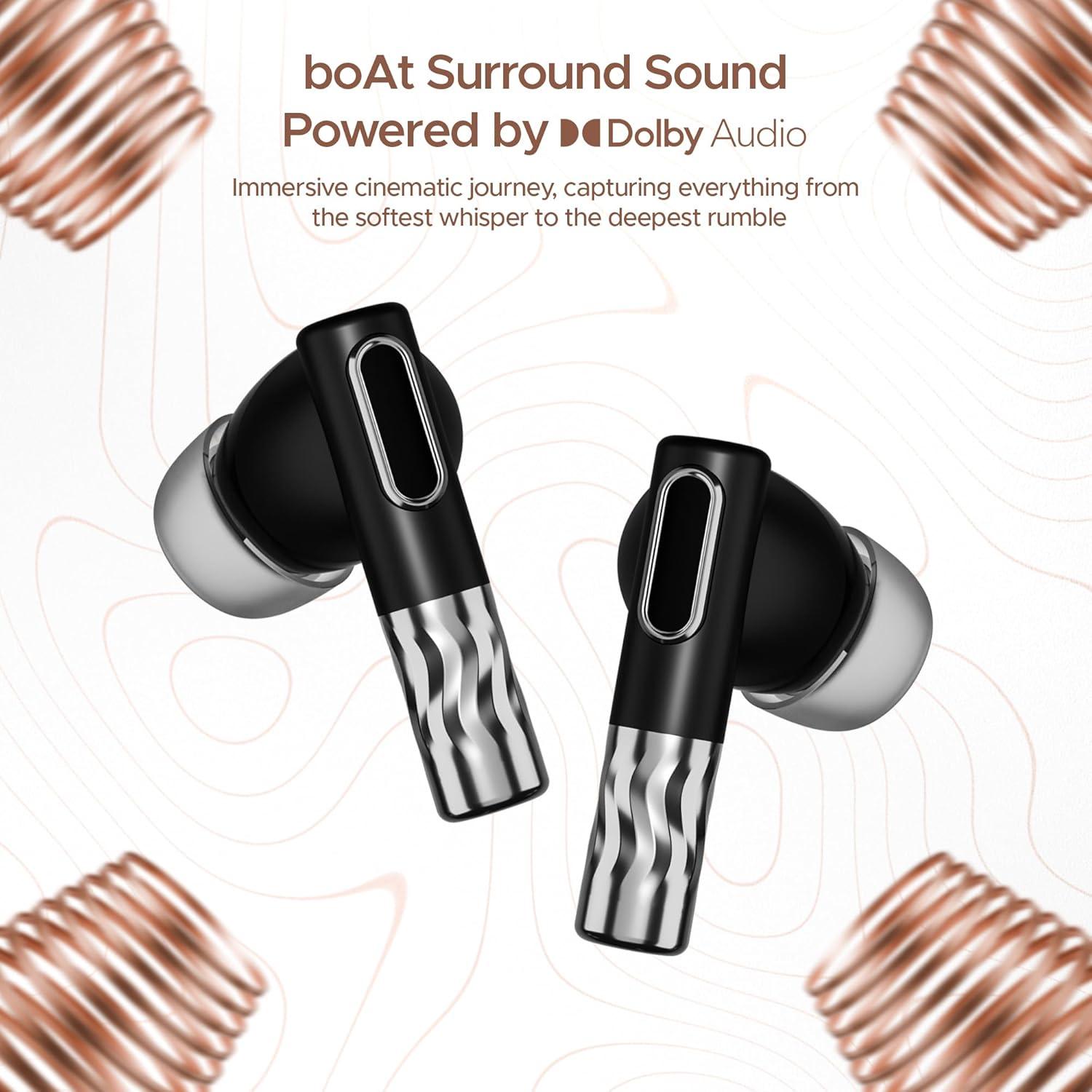 boAt Nirvana Zenith TWS in-Ear Earbuds w/Dolby Audio, 50dB ANC, Adaptive EQ Powered by Mimi, 6-Mic AI-ENx™, 50 Hrs. Playback & Hearables App Support(Mystique Black) - Nalanda Enterprises