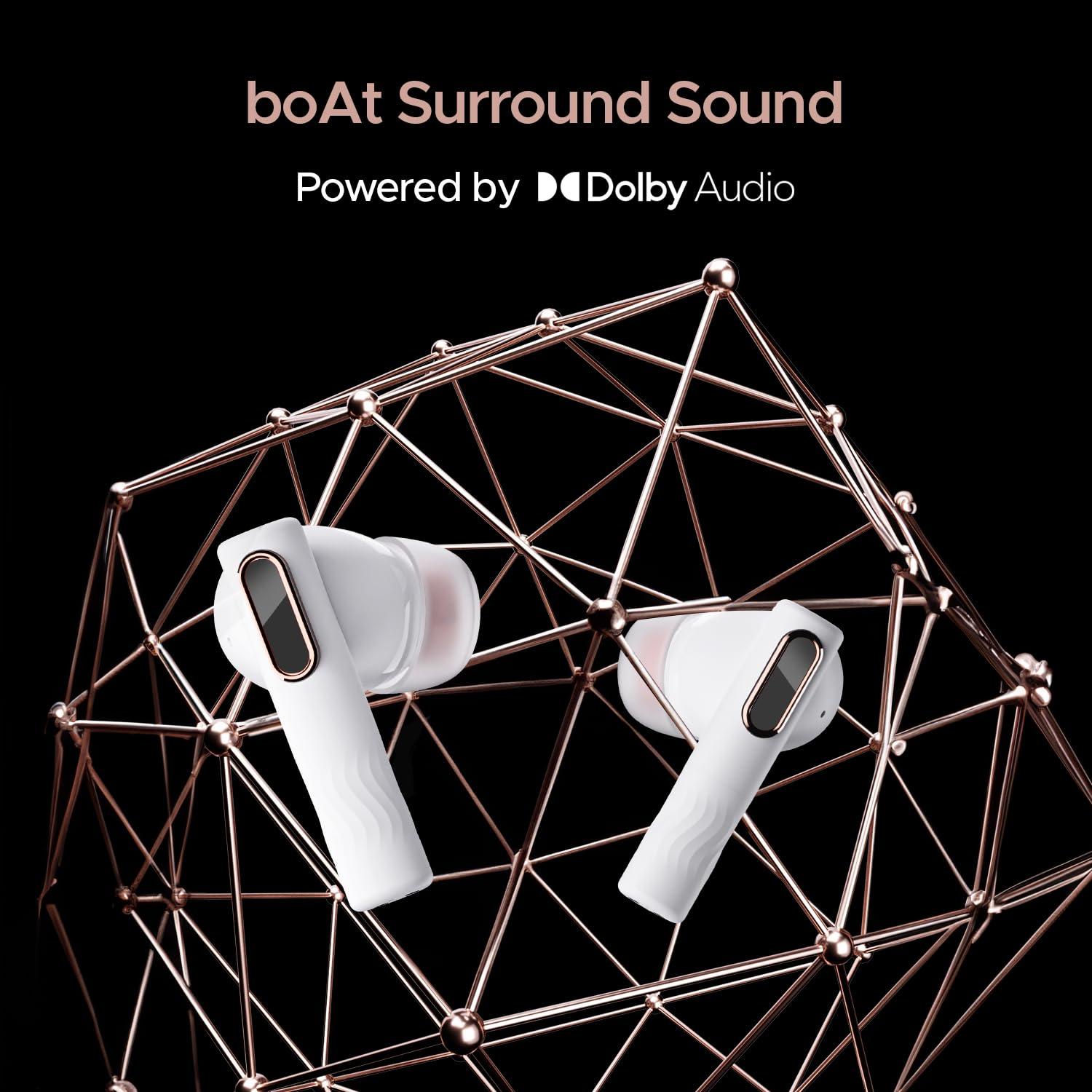 boAt Nirvana Nebula Truly Wireless in Ear Ear Buds w/Dolby Audio, ANC(Upto 35dB), 50 HRS Playback,6-Mic AI-ENx™,ASAP™ Charge,in Ear Detection & Hearables App Support(Celestial White) - Nalanda Enterprises
