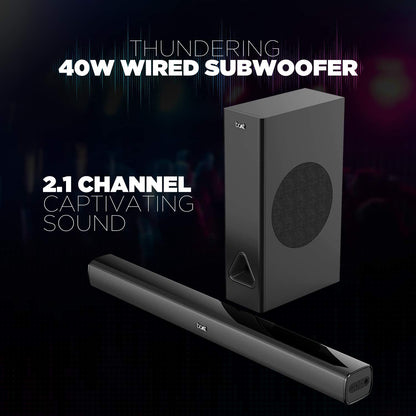 boAt Aavante Bar 1500 2.1 Channel Home Theatre Soundbar with 120W Signature Sound, Wired Subwoofer, Multiple Connectivity Modes, Entertainment EQ Modes and Sleek Finish (Black) - Nalanda Enterprises