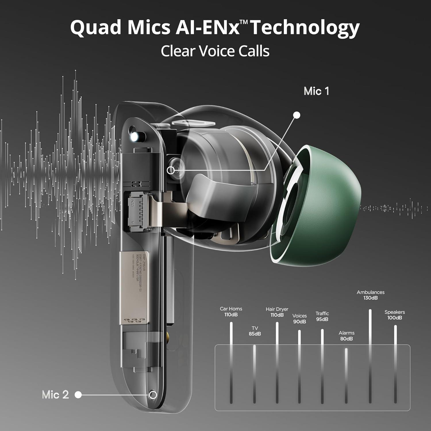 boAt Airdopes 800 True Wireless in Ear Ear Buds w/Dolby Audio, Adaptive EQ by Mimi, 40 Hours Playback, 4 Mics w/AI-ENx™, in-Ear Detection & Hearables App Support - Nalanda Enterprises