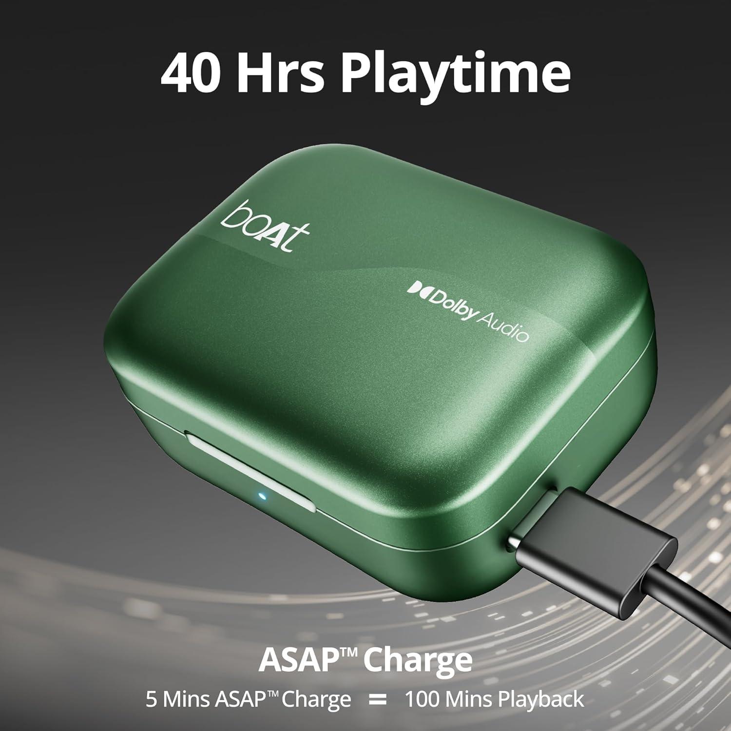boAt Airdopes 800 True Wireless in Ear Ear Buds w/Dolby Audio, Adaptive EQ by Mimi, 40 Hours Playback, 4 Mics w/AI-ENx™, in-Ear Detection & Hearables App Support - Nalanda Enterprises