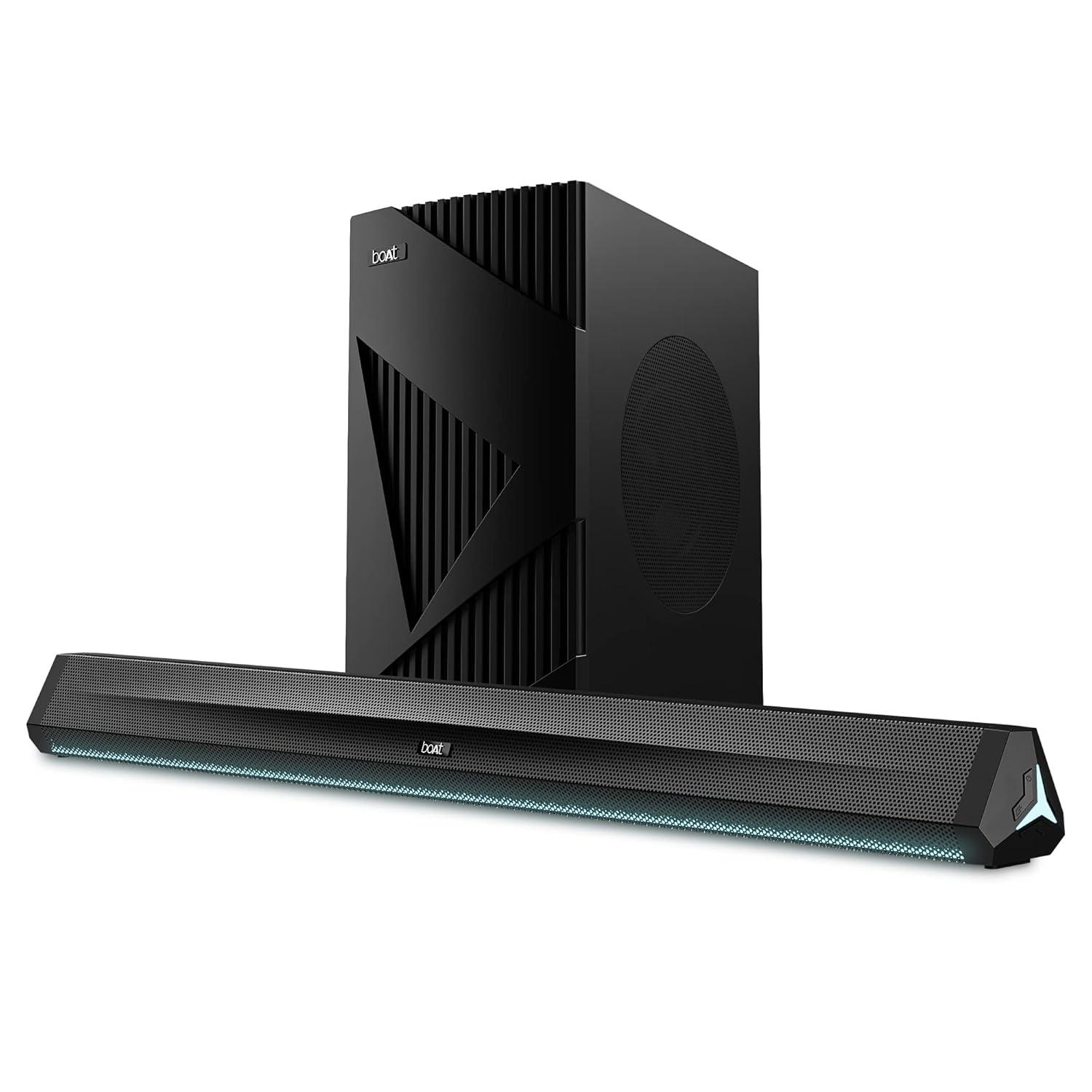boAt Aavante Bar 1500 2.1 Channel Home Theatre Soundbar with 120W Signature Sound, Wired Subwoofer, Multiple Connectivity Modes, Entertainment EQ Modes and Sleek Finish (Black) - Nalanda Enterprises