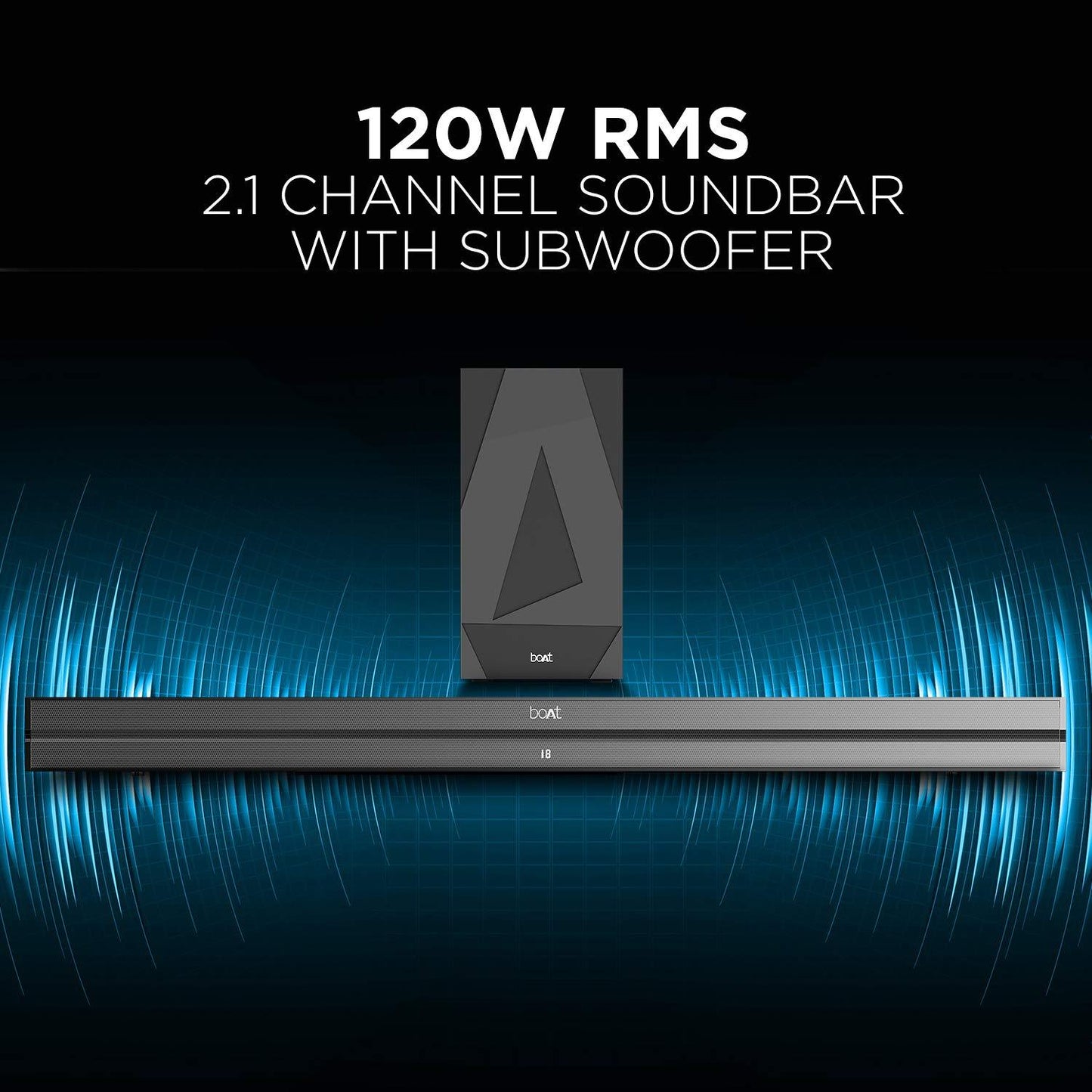 boAt Aavante Bar 1500 2.1 Channel Home Theatre Soundbar with 120W Signature Sound, Wired Subwoofer, Multiple Connectivity Modes, Entertainment EQ Modes and Sleek Finish (Black) - Nalanda Enterprises