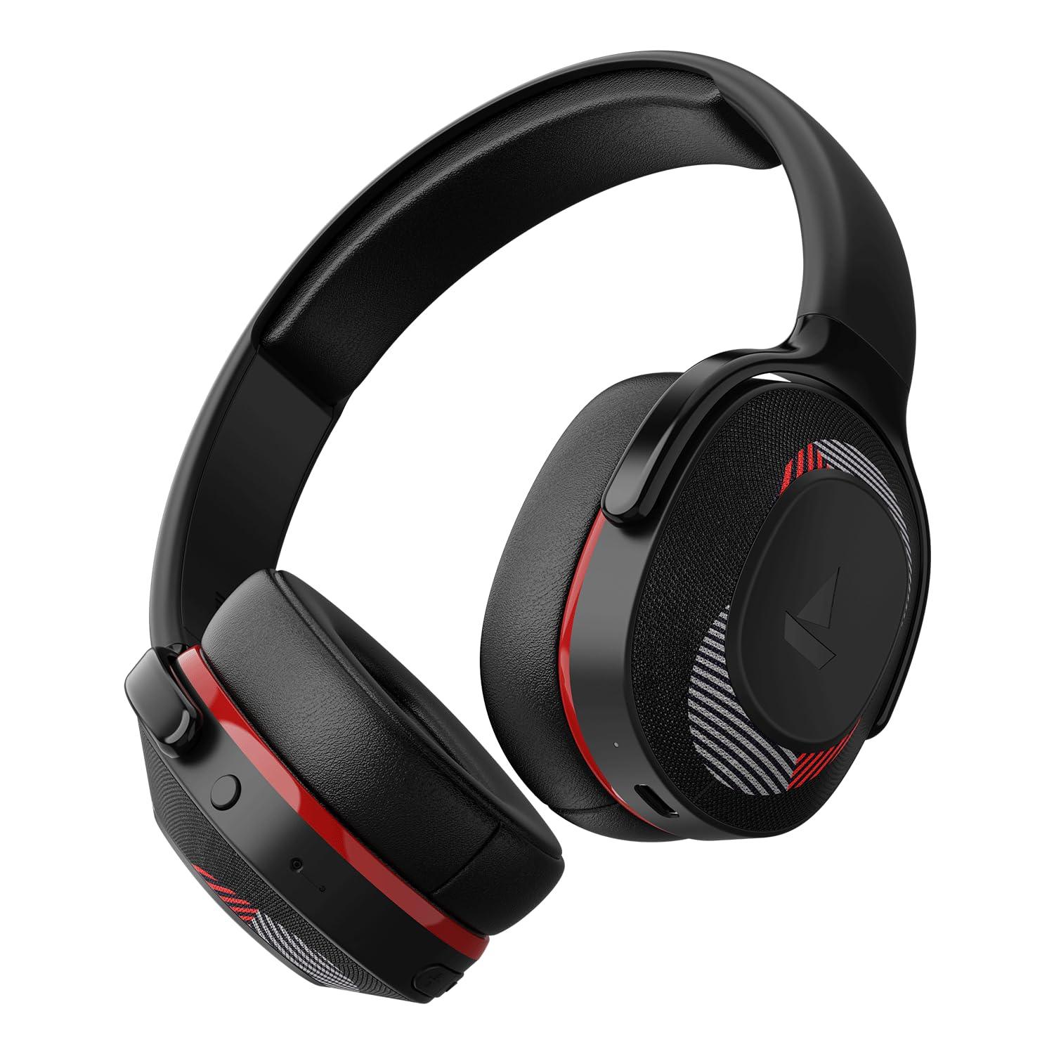 boAt Rockerz 425 Bluetooth Wireless Over Ear Headphones with Mic Signature Sound, Beast Mode for Gaming, Enx Tech, ASAP Charge, 25H Playtime, Bluetooth V5.2 (Active Black) - Nalanda Enterprises