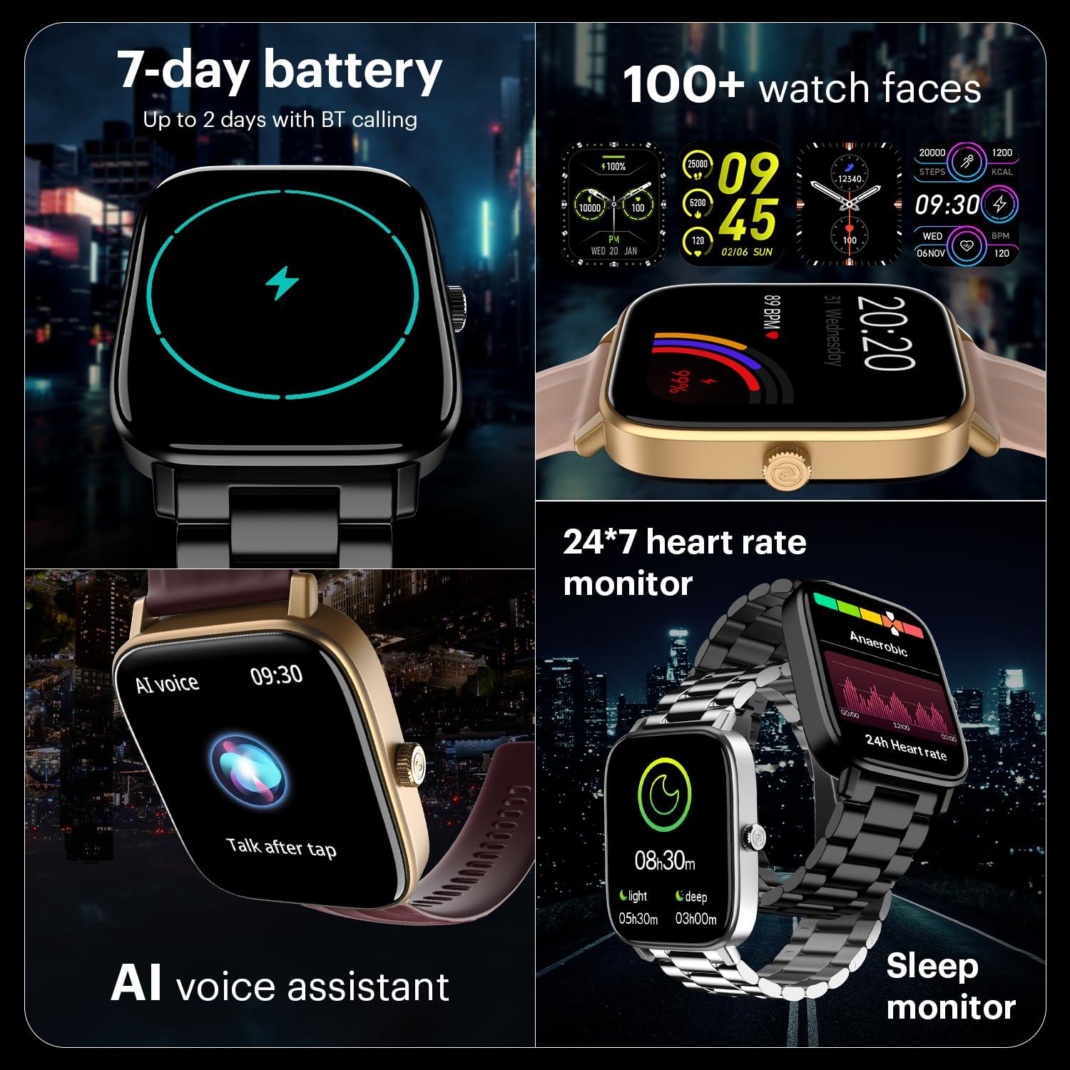 Noise New Macro Smart Watch with 2.0” HD Display,Metallic Finish BT Calling, Functional Crown, 7 Days Battery Life, Sleep Tracking, 200+ Watch Faces (Elite Black) - Nalanda Enterprises
