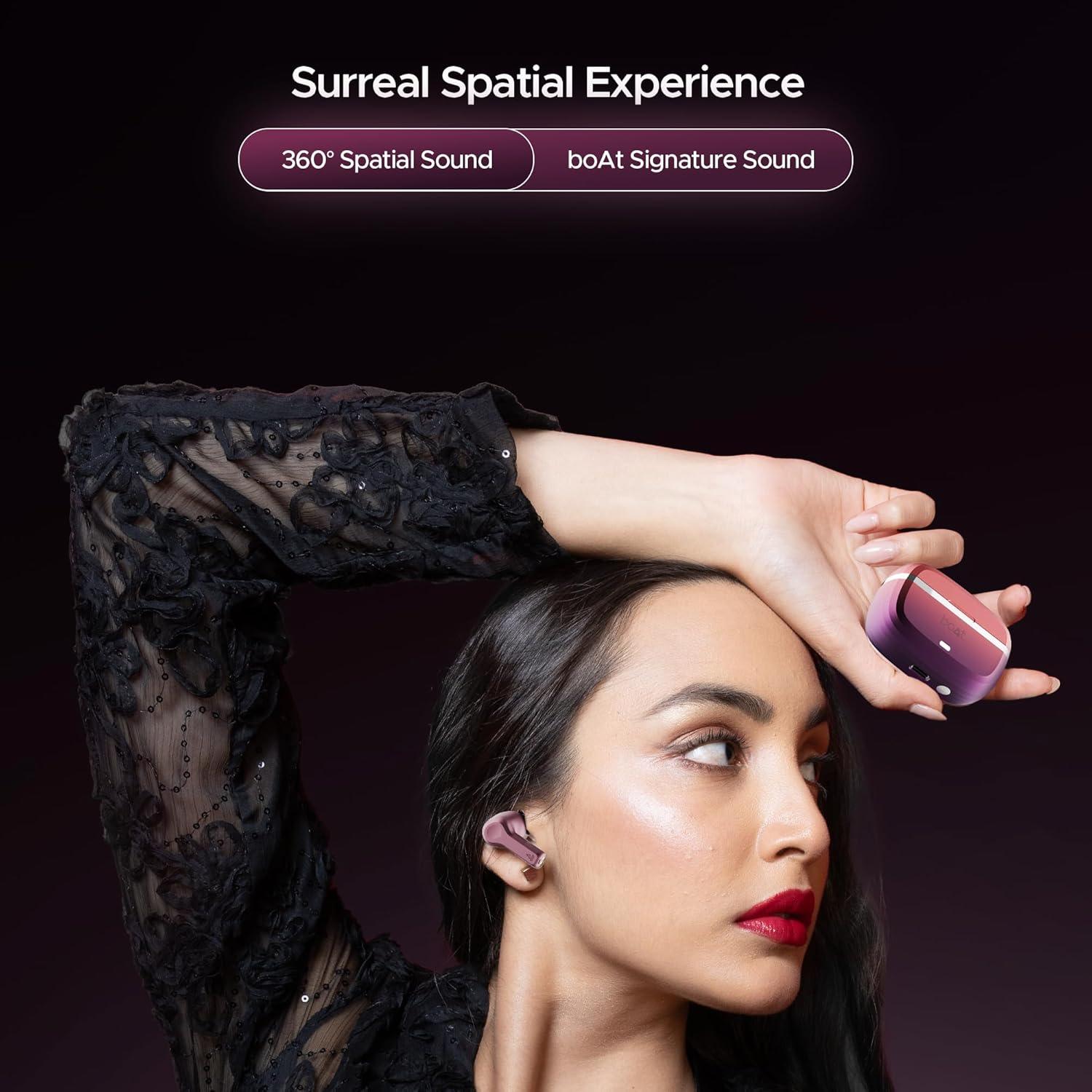 boAt Nirvana Space Truly Wireless in-Ear Earbuds w/ 360º Spatial Audio, ANC (~32dB),100HRS Playback,4 Mics w/AI-ENx™,in-Ear Detection,DLC Drivers, Multipoint Connectivity Ear Buds TWS (Cosmic Black) - Nalanda Enterprises