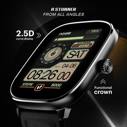 Noise New Macro Smart Watch with 2.0” HD Display,Metallic Finish BT Calling, Functional Crown, 7 Days Battery Life, Sleep Tracking, 200+ Watch Faces (Elite Black) - Nalanda Enterprises