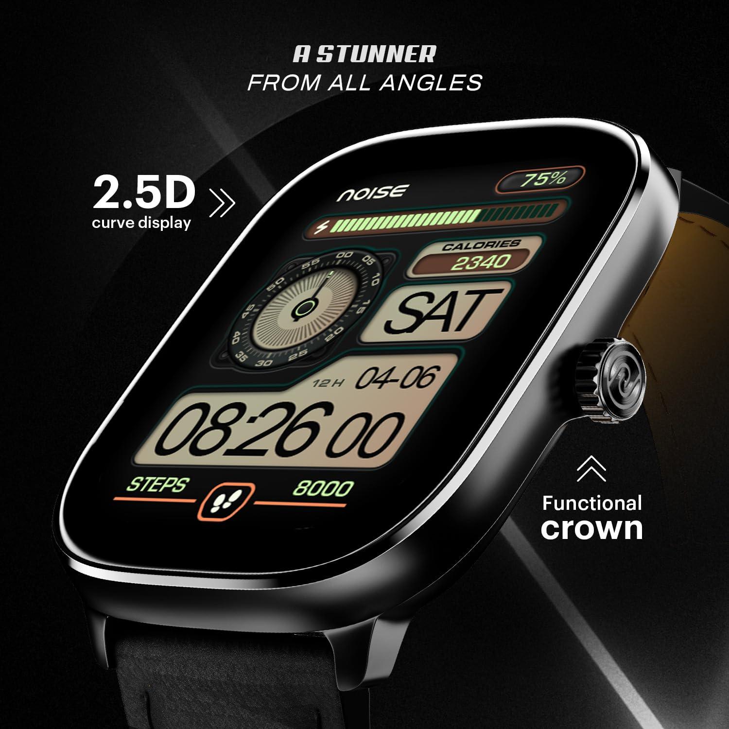 Noise New Macro Smart Watch with 2.0” HD Display,Metallic Finish BT Calling, Functional Crown, 7 Days Battery Life, Sleep Tracking, 200+ Watch Faces (Elite Black) - Nalanda Enterprises