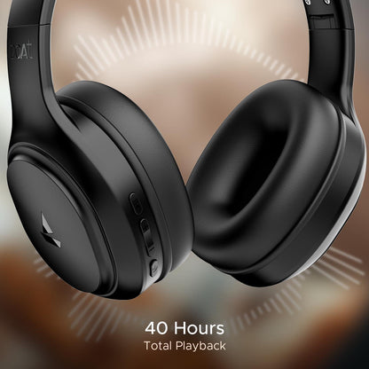 boAt Rockerz 430 w/ 40mm Drivers, Beast Mode w/ 40ms Latency, 40hrs Playback, ENx Tech, Voice Assistant, BTv5.4, Adaptive Fit & Easy Access Controls, Bluetooth Headphones(Black Sabre) - Nalanda Enterprises