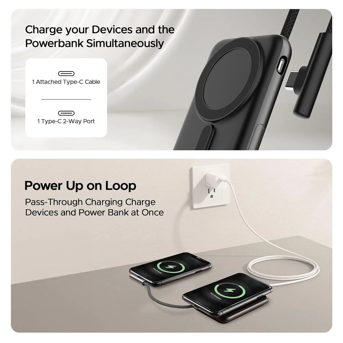 boAt Energyshroom PB330 MagnaCharge 10000 mAh Magnetic Wireless Power Bank w/ 15W Wireless Charging, Metal Stand,Magnacharge Ring for iPhone and Android Phones w/Wireless Charge(Black) - Nalanda Enterprises