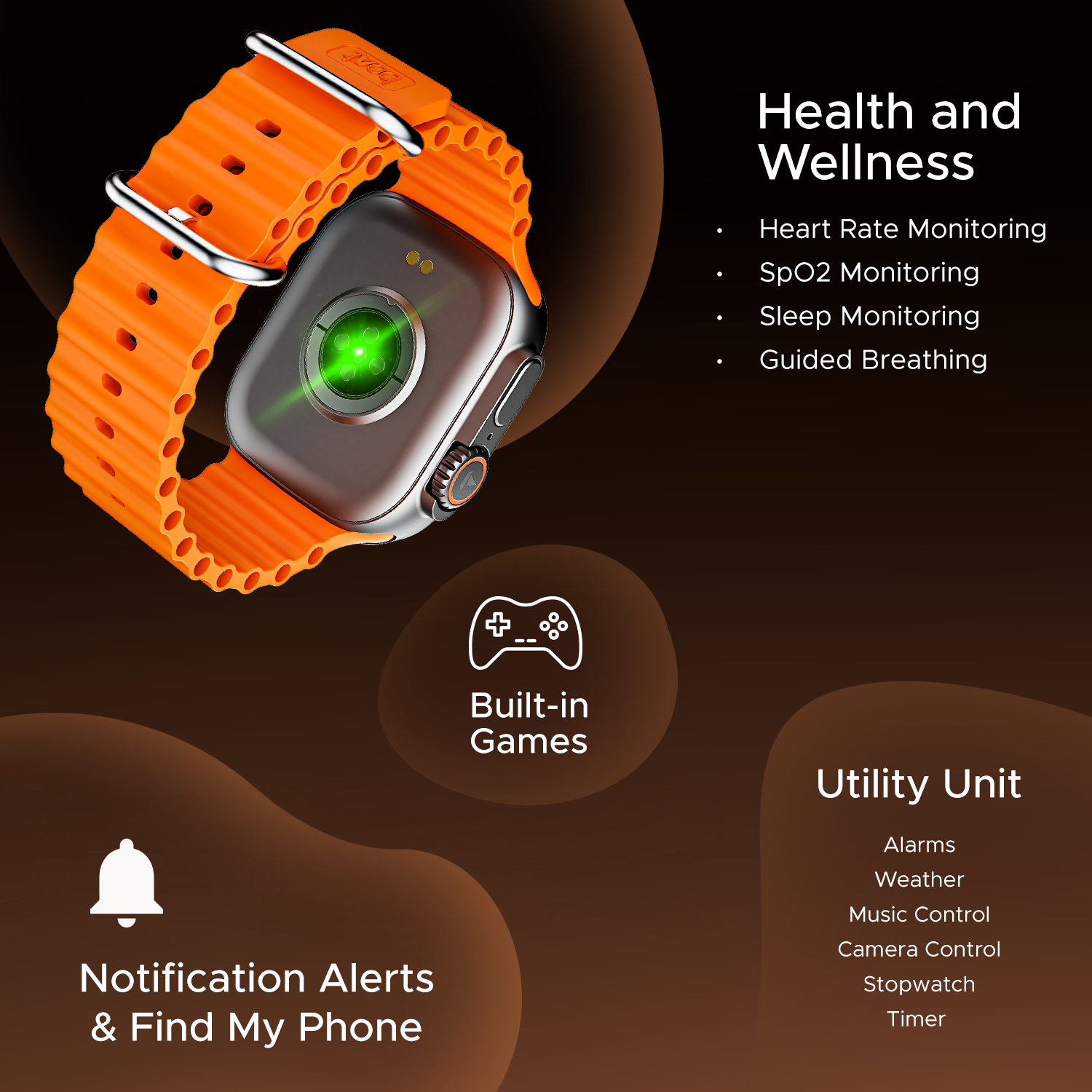 boAt Wave Aura | Smartwatch with 1.96" HD Display, 100+ Sports Modes, Functional Crown, Advanced BT Calling - Nalanda Enterprises