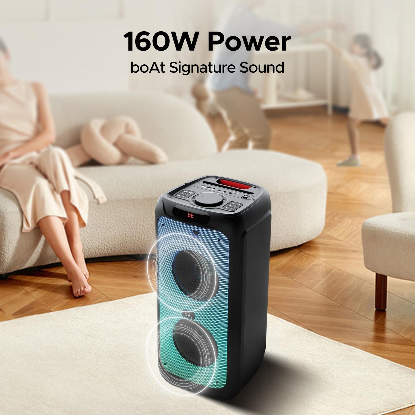 boAt Partypal 390/400 Speaker with 160 W Signature Sound, Up to 6 hrs Playtime, EQ Modes, 2 Mics for Karaoke, TWS Mode, Bluetooth v5.3, AUX Port, & USB Type-C Port(Space Black) - Nalanda Enterprises