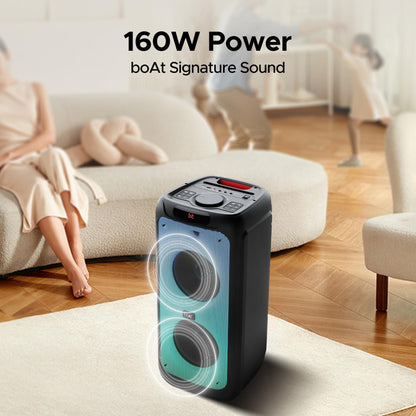boAt Partypal 390/400 Speaker with 160 W Signature Sound, Up to 6 hrs Playtime, EQ Modes, 2 Mics for Karaoke, TWS Mode, Bluetooth v5.3, AUX Port, & USB Type-C Port(Space Black) - Nalanda Enterprises