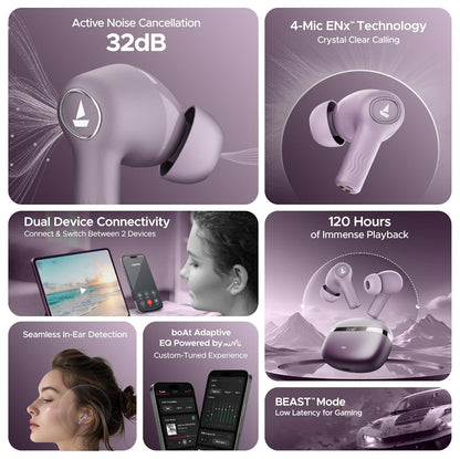 boAt Nirvana Ion ANC Pro Truly Wireless in Ear Ear Buds w/Hi-Res Audio w/LDAC, Upto 32 dB ANC, 120 Hrs Playback, Crystal Bionic Sound Powered by HiFi, ENx Tech, Hearables App(Blazing Comet) - Nalanda Enterprises