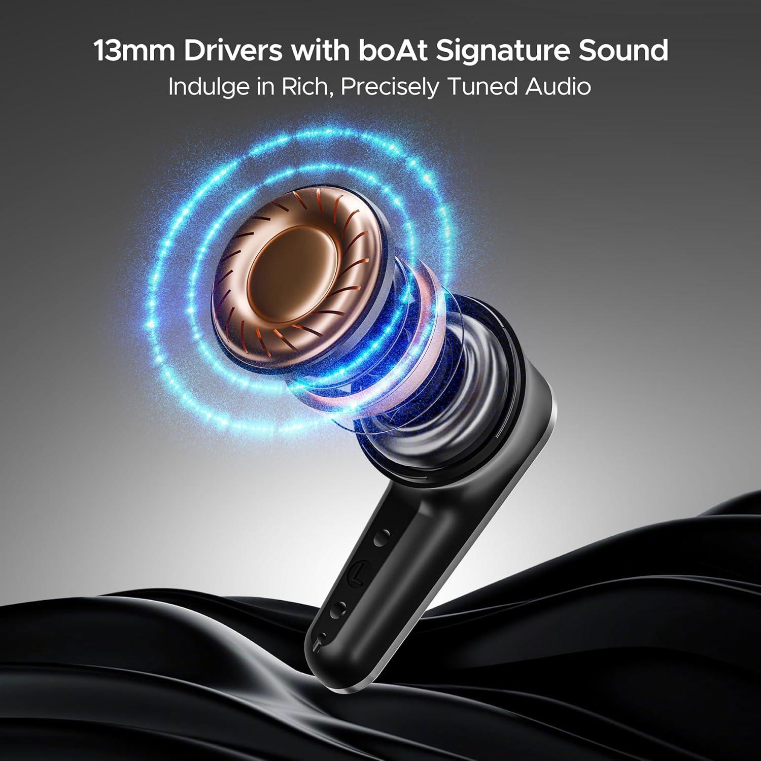 boAt Airdopes 280 ANC Truly Wireless in-Ear Earbuds with 32dB ANC, Ambient Mode, 60HRS Playback, 13mm Drivers, 4 Mics ENx™, in-Ear Detection, ASAP™ Charge,Beast Mode,IPX5 Ear Buds TWS (Active Black) - Nalanda Enterprises
