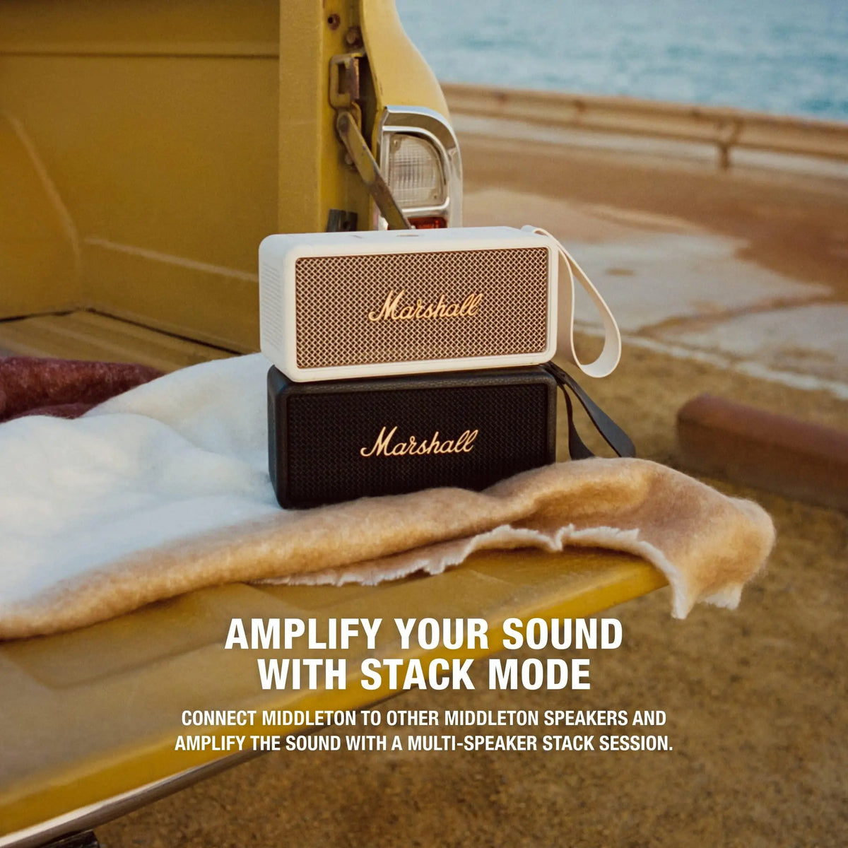 Marshall Middleton Portable Bluetooth Speaker with 20+ Hours of Portable Playtime, 360° Sound, Dust & Waterproof (IP67) - Cream - Nalanda Enterprises