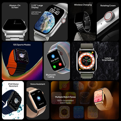 Boltt Newly Launched Vogue Large 2.05" Display Smart Watch, Always On Display, Wireless Charging, App Based GPS with Bluetooth Calling & 500+ Watch Faces (Loop Orange)
