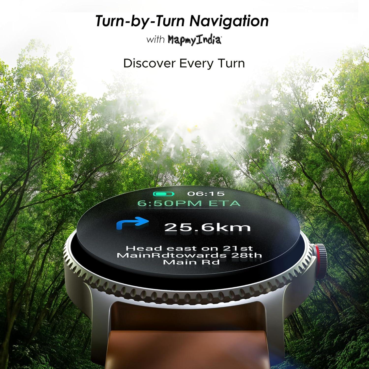 boAt Lunar Discovery w/ 1.39" (3.5 cm) HD Display, Turn-by-Turn Navigation, DIY Watch Face Studio, Bluetooth Calling, Emergency SOS, QR Tray, Smart Watch for Men & Women(Active Black) - Nalanda Enterprises