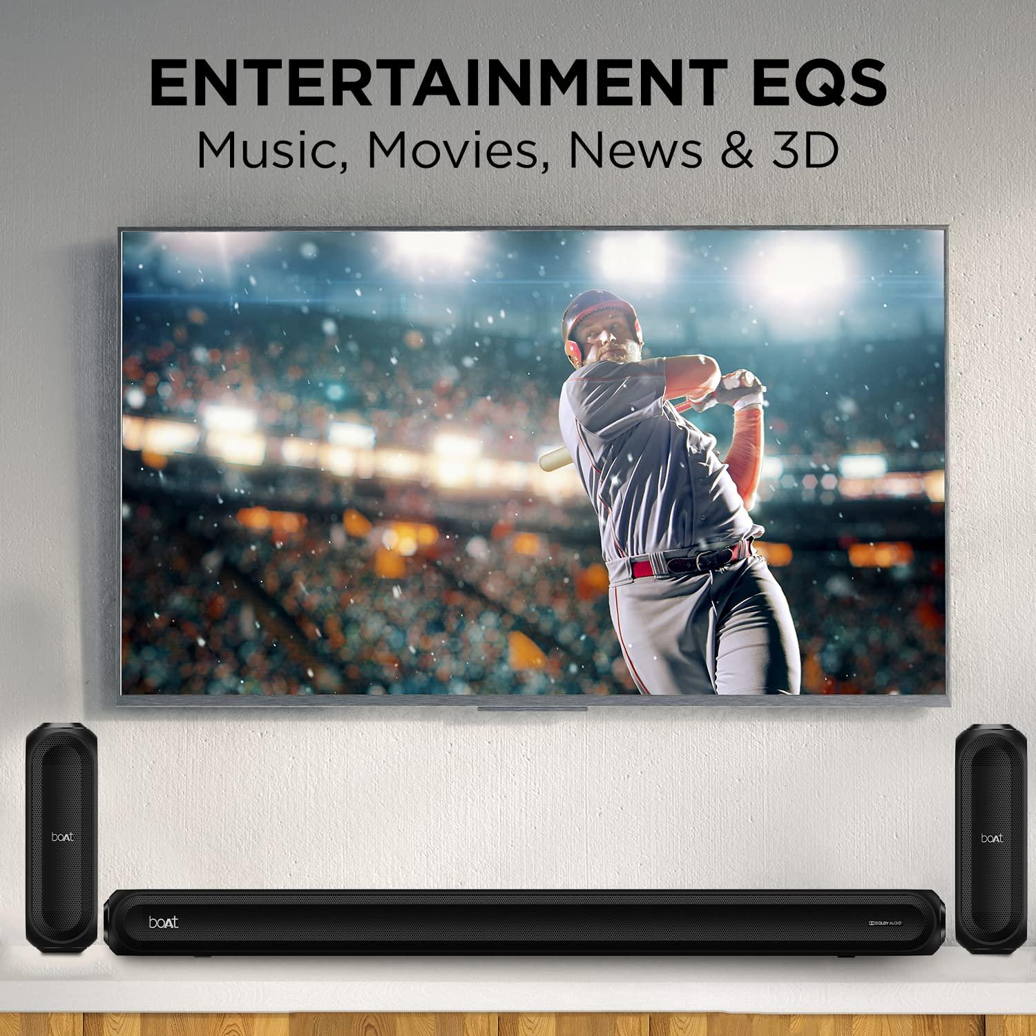 boAt Aavante Bar 3200D Soundbar with Dolby Audio,350W RMS Signature Sound,5.1 Channel,3D Surround Sound,Dual Wireless Rear Speakers&Master Remote(Premium Black)(Premium Black) - Nalanda Enterprises
