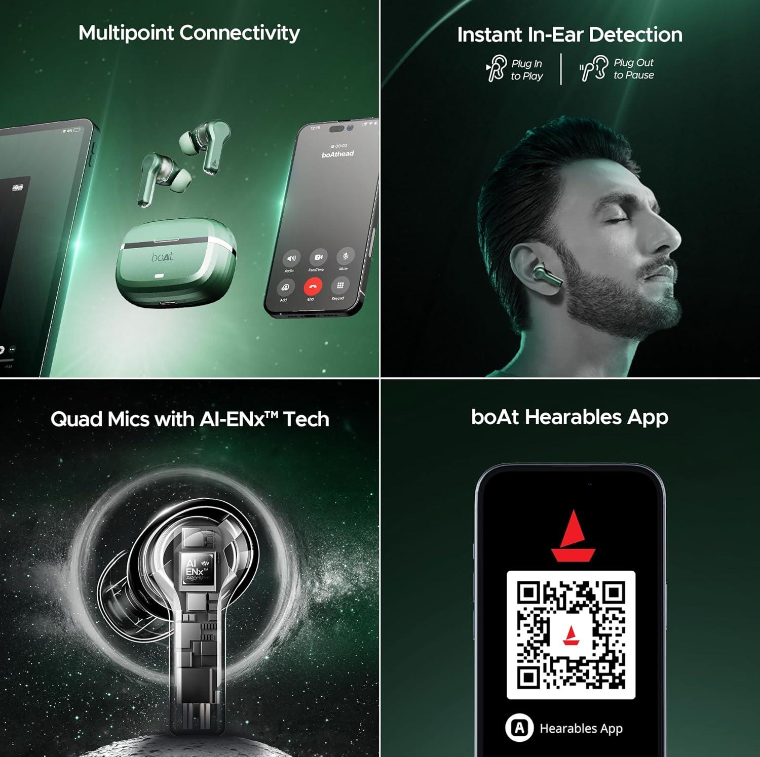 boAt Nirvana Space Truly Wireless in-Ear Earbuds w/ 360º Spatial Audio, ANC (~32dB),100HRS Playback,4 Mics w/AI-ENx™,in-Ear Detection,DLC Drivers, Multipoint Connectivity Ear Buds TWS (Cosmic Black) - Nalanda Enterprises