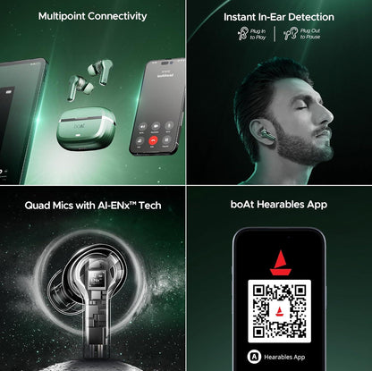 boAt Nirvana Space Truly Wireless in-Ear Earbuds w/ 360º Spatial Audio, ANC (~32dB),100HRS Playback,4 Mics w/AI-ENx™,in-Ear Detection,DLC Drivers, Multipoint Connectivity Ear Buds TWS (Cosmic Black) - Nalanda Enterprises