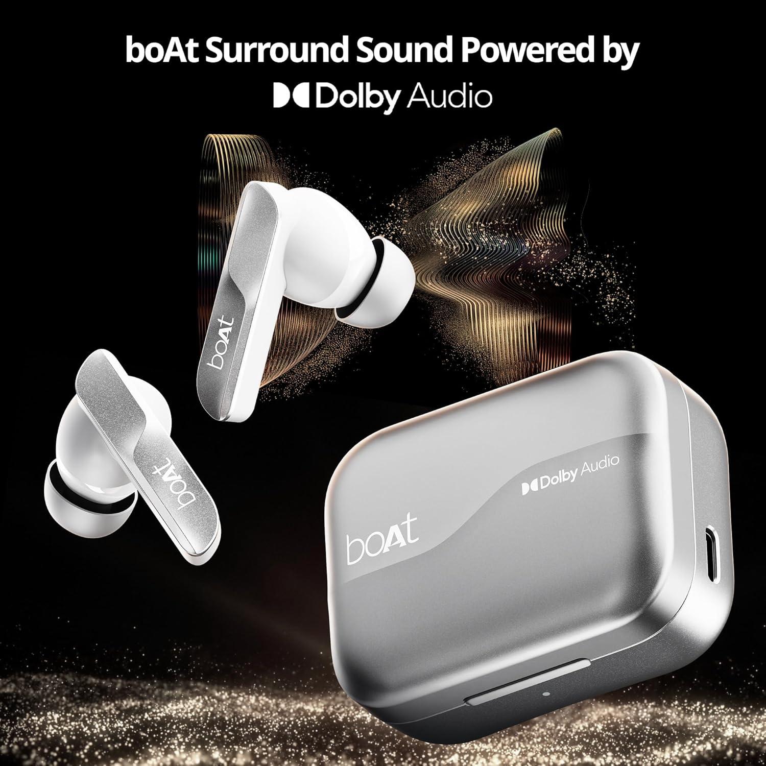 boAt Airdopes 800 True Wireless in Ear Ear Buds w/Dolby Audio, Adaptive EQ by Mimi, 40 Hours Playback, 4 Mics w/AI-ENx™, in-Ear Detection & Hearables App Support - Nalanda Enterprises