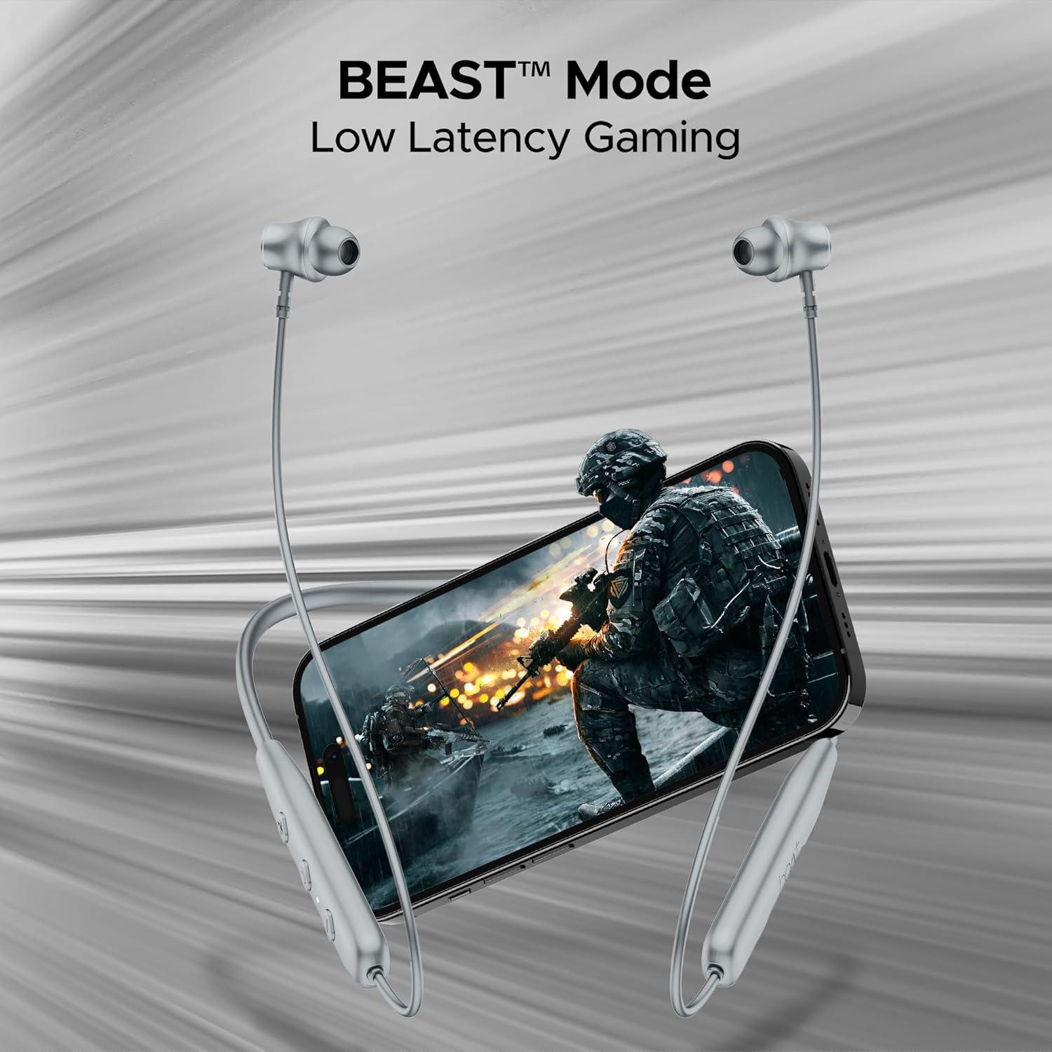 boAt Rockerz 111 Bluetooth Wireless Neckband with Up to 40 Hrs Playtime, Dual Device Pairing, Enx Tech, Beast Mode, ASAP Charging, Btv5.3, Ipx5,Type-C Interface & Magnetic in Ear Buds(Active Black) - Nalanda Enterprises